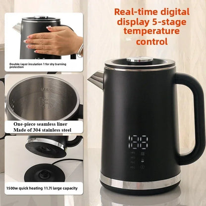 Smart Thermostatic 1.7L Electric Kettles Household Stainless Steel Kettle Double-Layer Insulation Boiling Water Electric Kettle