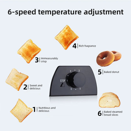 Toaster 2 Slice Wide Slot with 6 Preset Temperature and Timing Small Stainless Steel Bread Toaster with Manual Stop