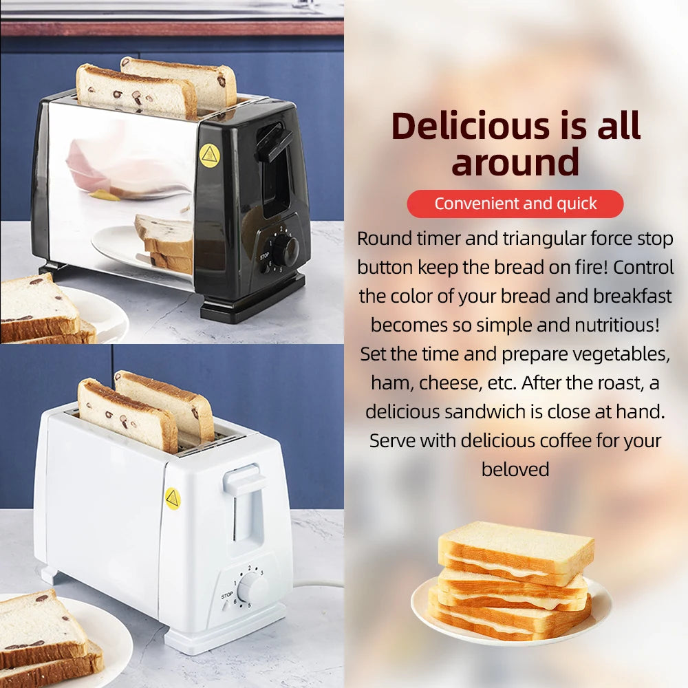 Toaster 2 Slice Wide Slot with 6 Preset Temperature and Timing Small Stainless Steel Bread Toaster with Manual Stop