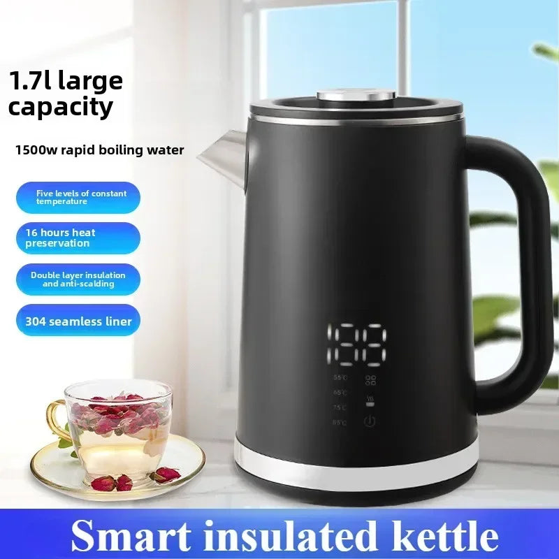 Smart Thermostatic 1.7L Electric Kettles Household Stainless Steel Kettle Double-Layer Insulation Boiling Water Electric Kettle