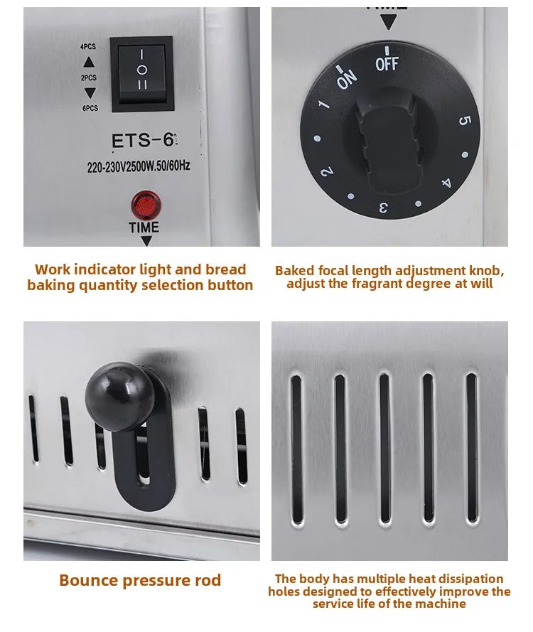 Toaster Commercial 4-6-piece Chinese Hamburger Heater Sandwich Toaster Toaster Kitchen Breakfast Machine 304 stainless steel