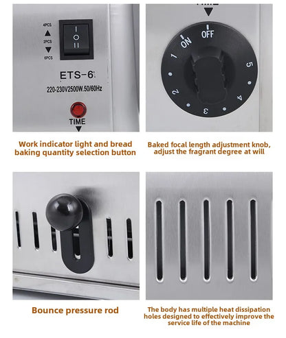 Toaster Commercial 4-6-piece Chinese Hamburger Heater Sandwich Toaster Toaster Kitchen Breakfast Machine 304 stainless steel