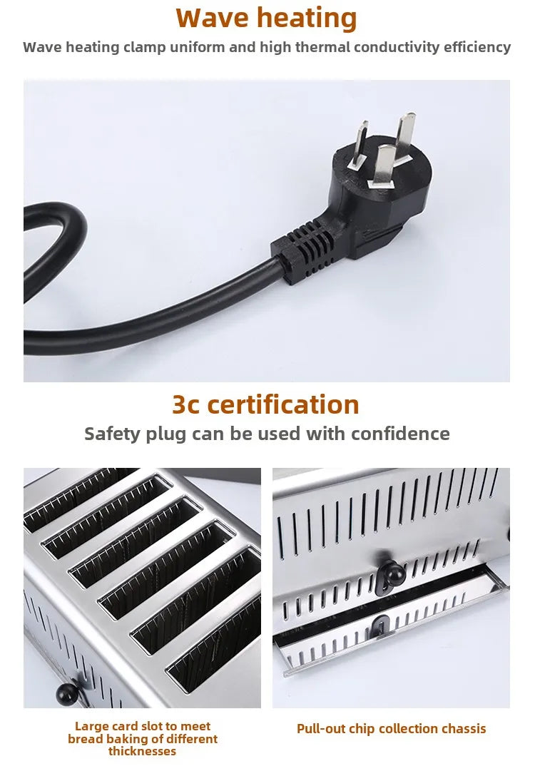 Toaster Commercial 4-6-piece Chinese Hamburger Heater Sandwich Toaster Toaster Kitchen Breakfast Machine 304 stainless steel