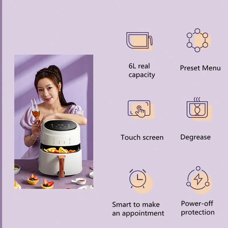 Household Air Fryer 6L 8L Intelligent Electric Fryer French Fries Machine Multi Functional Deep Fryer