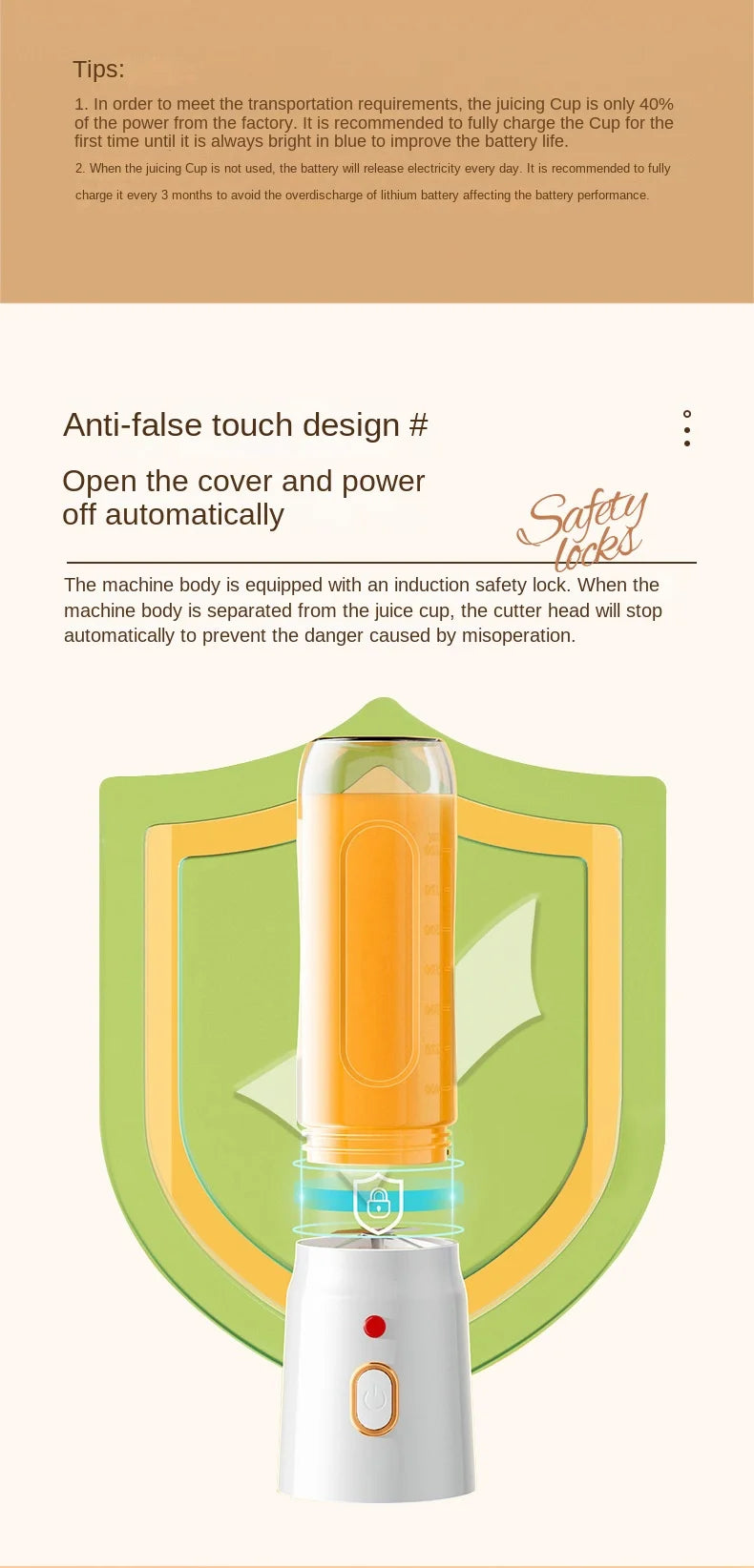 Portable Electric Fruit Juicer Machine Shakes and Smoothies Personal Travel Blender