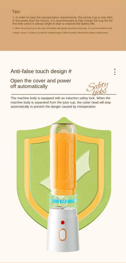 Portable Electric Fruit Juicer Machine Shakes and Smoothies Personal Travel Blender