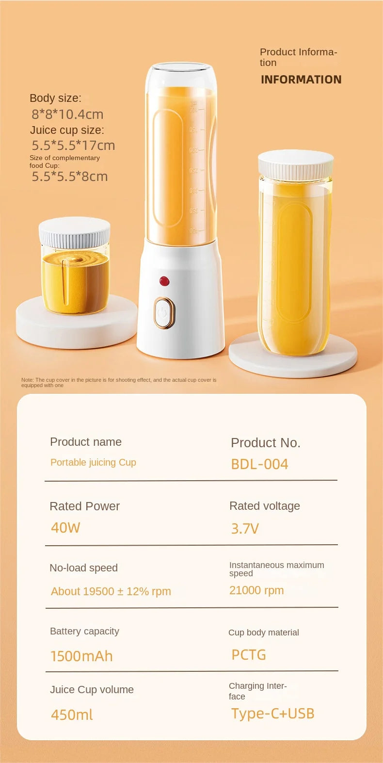 Portable Electric Fruit Juicer Machine Shakes and Smoothies Personal Travel Blender