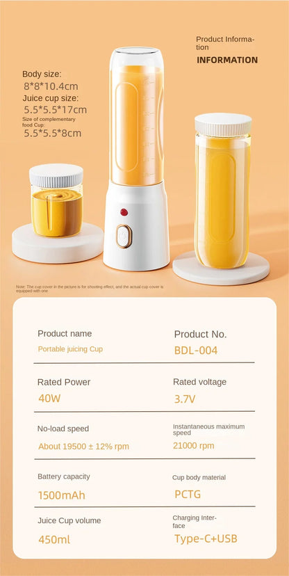 Portable Electric Fruit Juicer Machine Shakes and Smoothies Personal Travel Blender