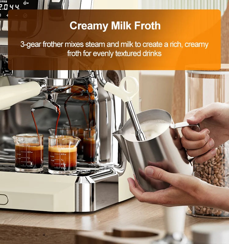 Mcilpoog TC520 Semi Automatic Coffee Machine with Grinder & Steamer, 6-Inch Large Display, Coffee Maker for  Home and Office.