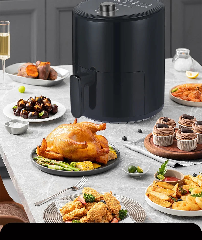 6.8L large-capacity air fryer, knob switch, food-grade non-stick coating, healthy cooking, 1-hour timer, dual-purpose for baking