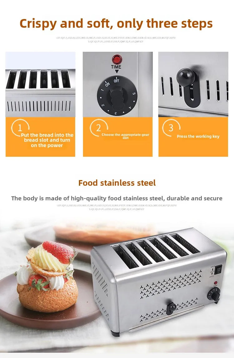 Toaster Commercial 4-6-piece Chinese Hamburger Heater Sandwich Toaster Toaster Kitchen Breakfast Machine 304 stainless steel