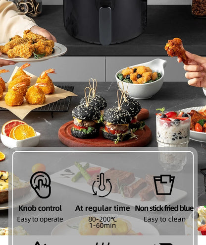 6.8L large-capacity air fryer, knob switch, food-grade non-stick coating, healthy cooking, 1-hour timer, dual-purpose for baking