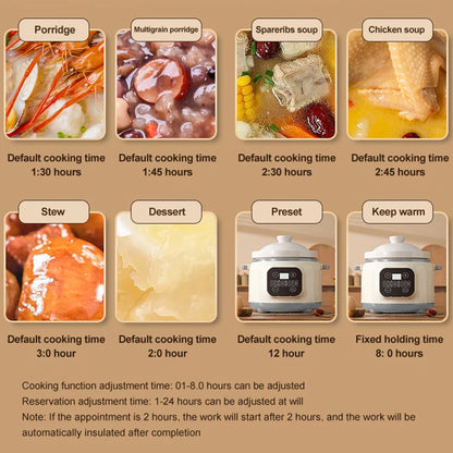 3.8L Intelligent Electric Stew Pot Slow Cooker Ceramic Inner Pot Multi-Cooker for Soup Porridge Casserole Ceramic Porridge Pot