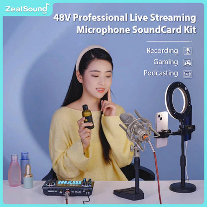 Zealsound Professional 48V XLR Microphone for PC Recording Singing Streaming Gaming