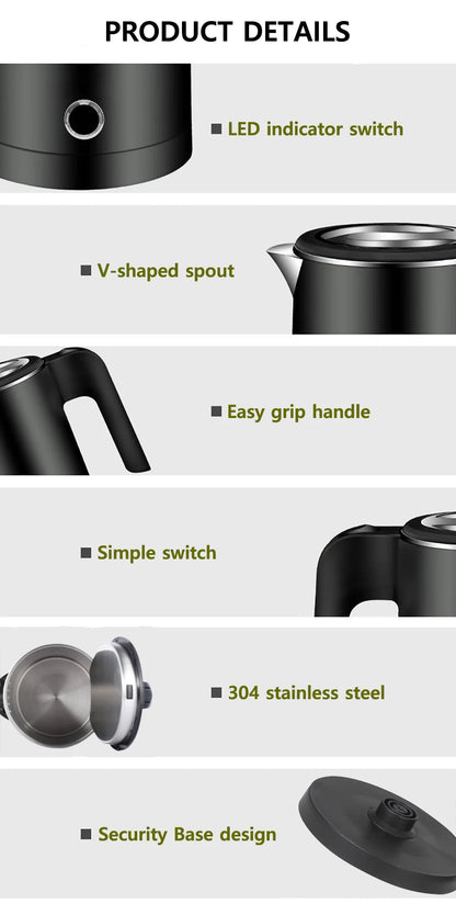 Travel Electric Kettle Tea Coffee 0.8L Stainless Steel Portable Water Boiler Pot For Hotel Family Trip Kitchen Smart Kettle Pot