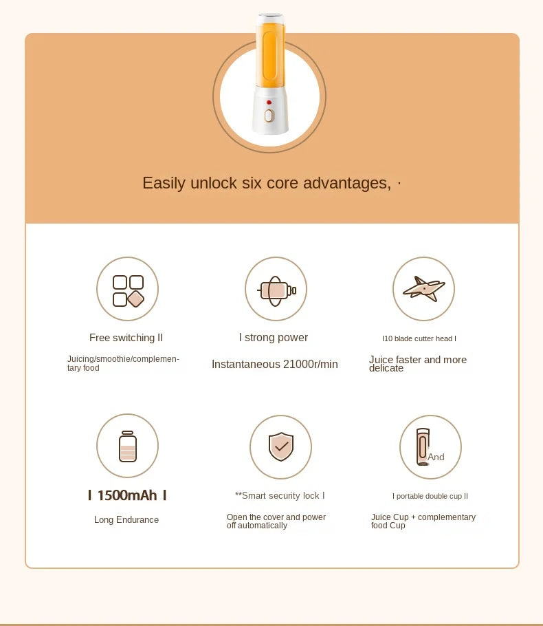 Portable Electric Fruit Juicer Machine Shakes and Smoothies Personal Travel Blender