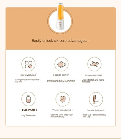 Portable Electric Fruit Juicer Machine Shakes and Smoothies Personal Travel Blender