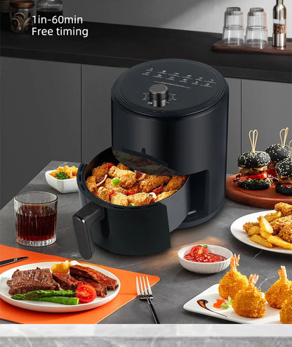 6.8L large-capacity air fryer, knob switch, food-grade non-stick coating, healthy cooking, 1-hour timer, dual-purpose for baking