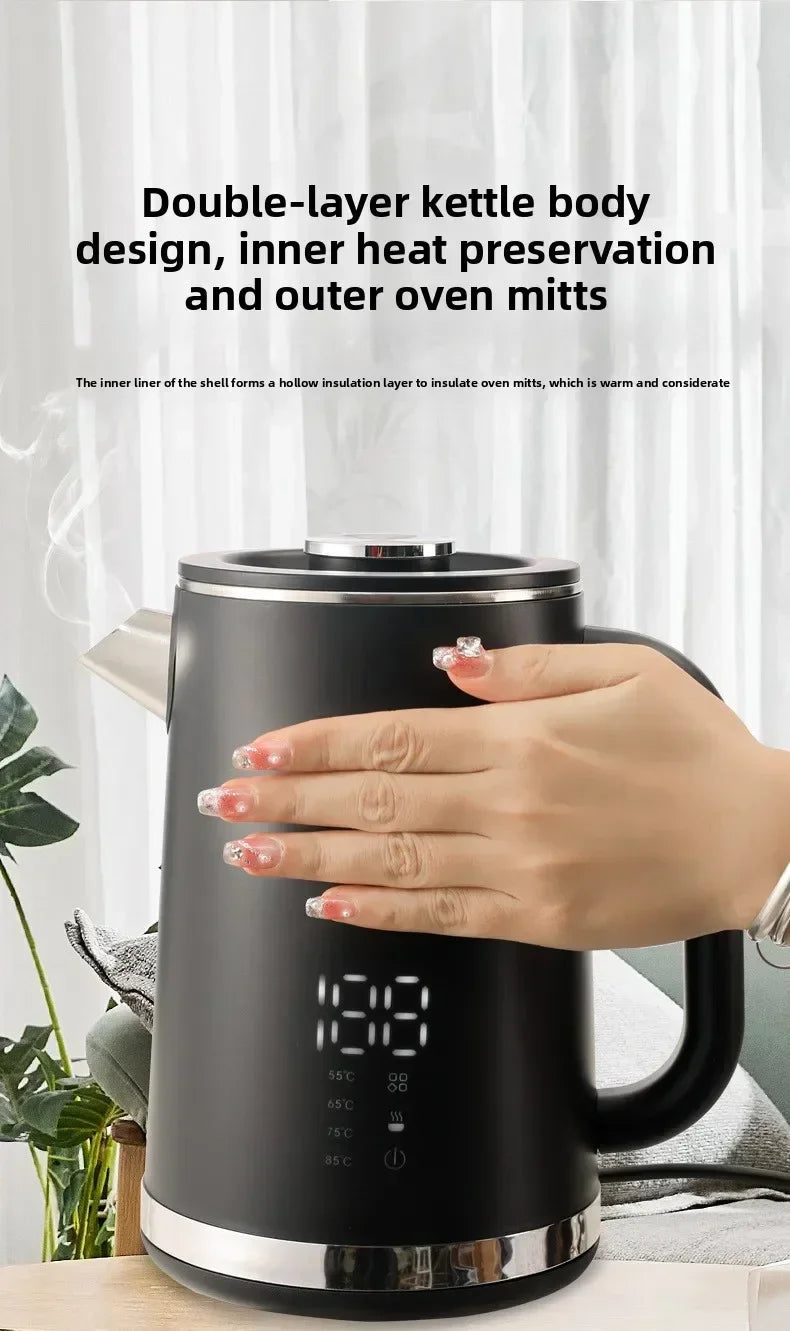 Smart Thermostatic 1.7L Electric Kettles Household Stainless Steel Kettle Double-Layer Insulation Boiling Water Electric Kettle