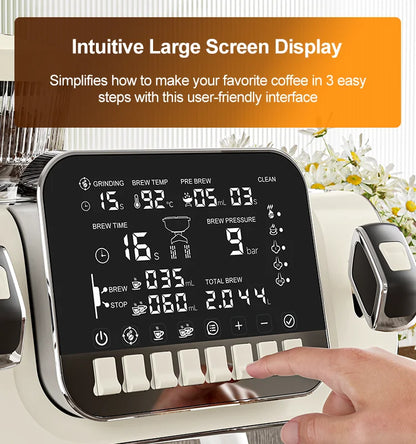 Mcilpoog TC520 Semi Automatic Coffee Machine with Grinder & Steamer, 6-Inch Large Display, Coffee Maker for  Home and Office.