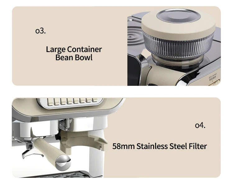 Mcilpoog TC520 Semi Automatic Coffee Machine with Grinder & Steamer, 6-Inch Large Display, Coffee Maker for  Home and Office.