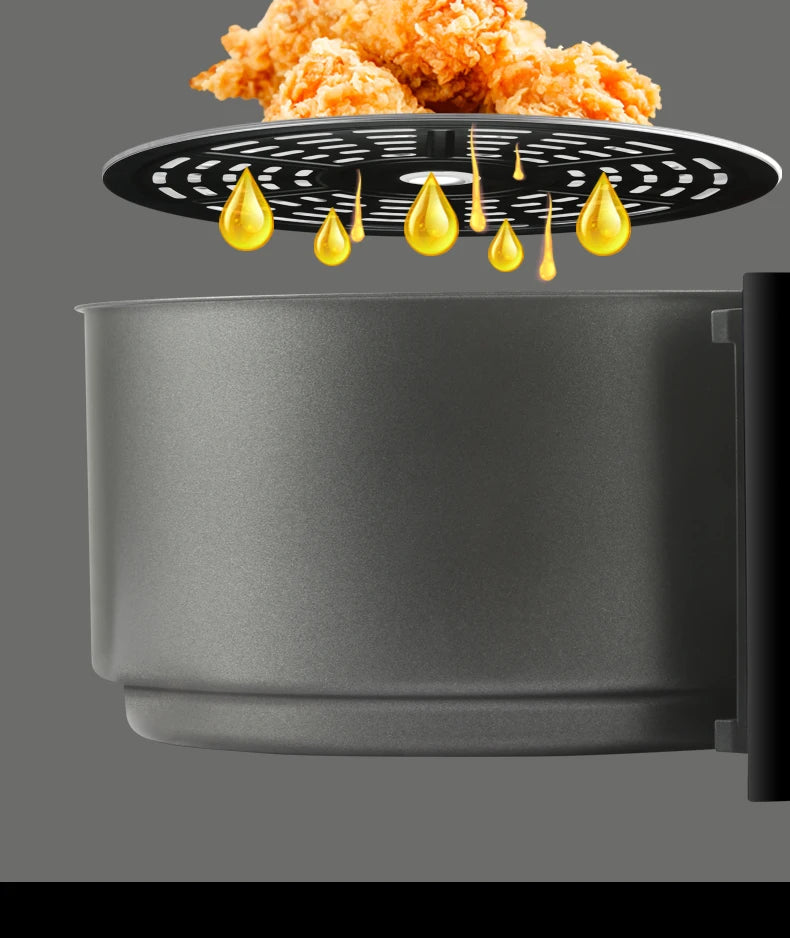 6.8L large-capacity air fryer, knob switch, food-grade non-stick coating, healthy cooking, 1-hour timer, dual-purpose for baking