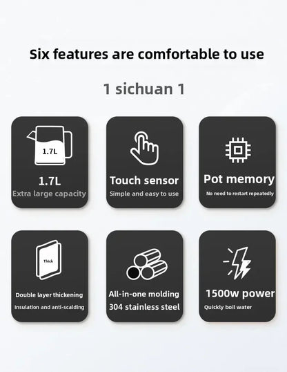 Smart Thermostatic 1.7L Electric Kettles Household Stainless Steel Kettle Double-Layer Insulation Boiling Water Electric Kettle