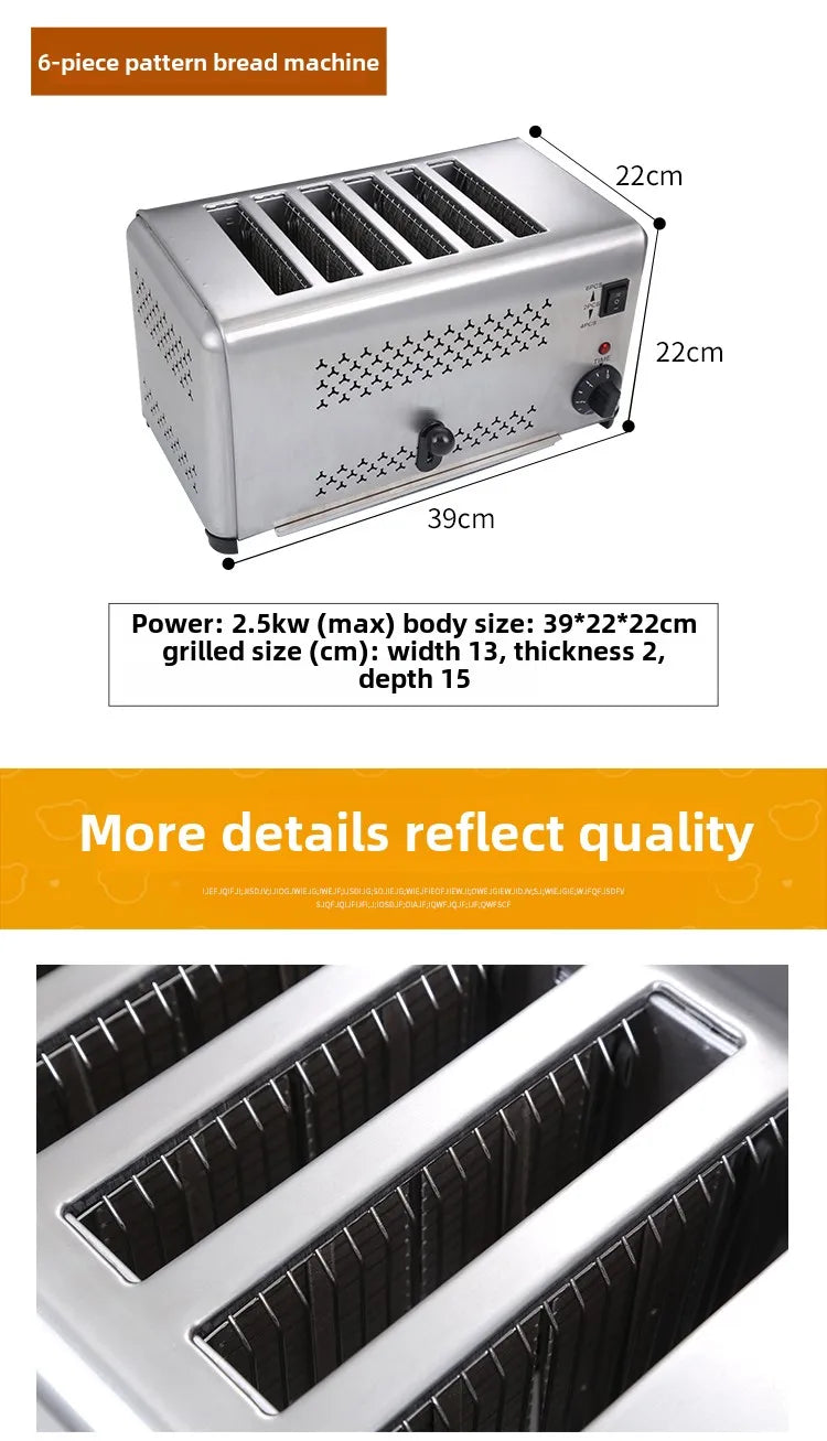 Toaster Commercial 4-6-piece Chinese Hamburger Heater Sandwich Toaster Toaster Kitchen Breakfast Machine 304 stainless steel