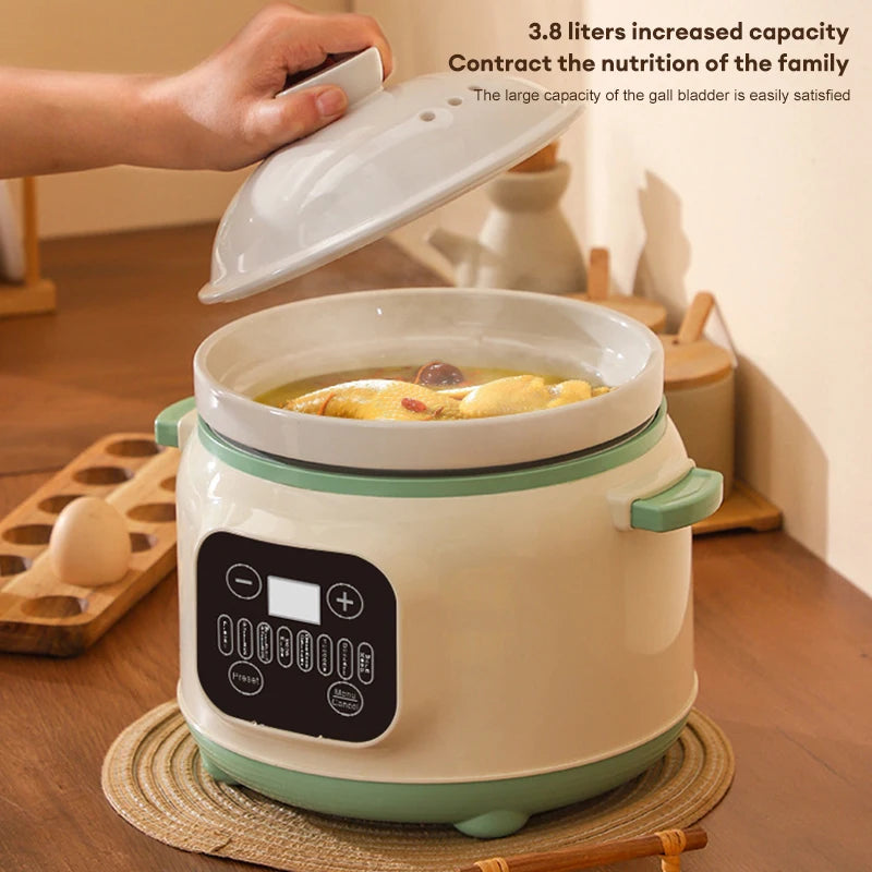 3.8L Intelligent Electric Stew Pot Slow Cooker Ceramic Inner Pot Multi-Cooker for Soup Porridge Casserole Ceramic Porridge Pot