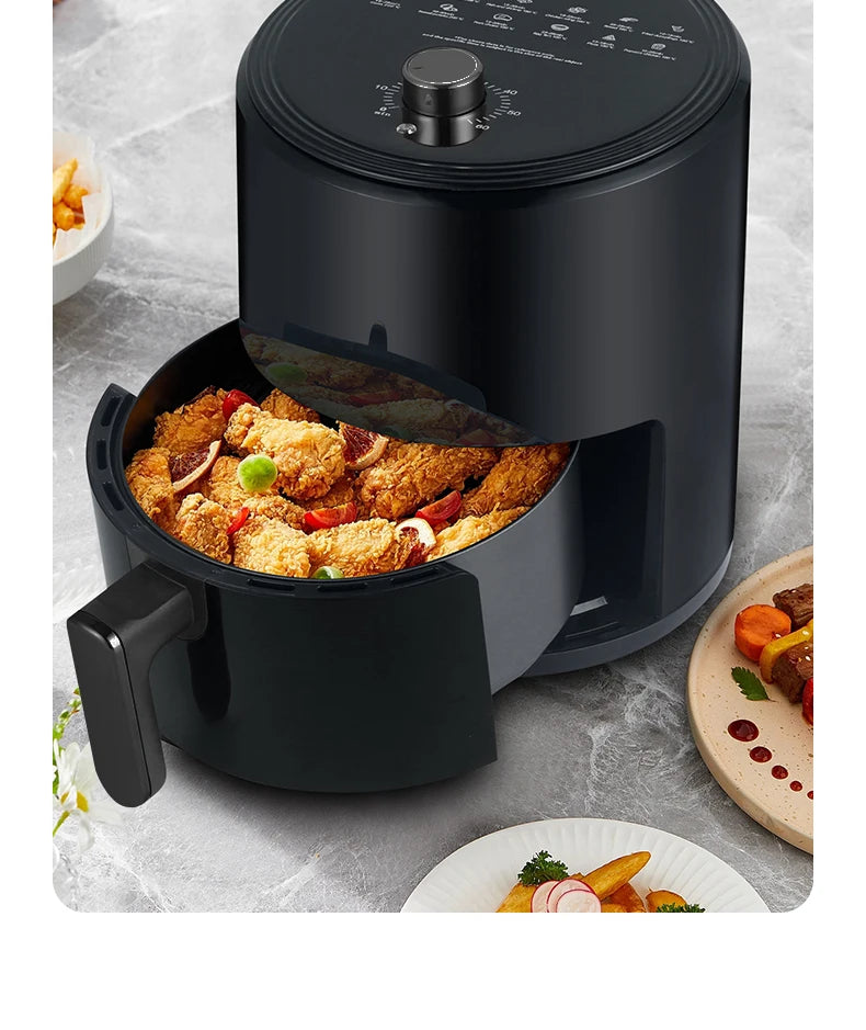 6.8L large-capacity air fryer, knob switch, food-grade non-stick coating, healthy cooking, 1-hour timer, dual-purpose for baking
