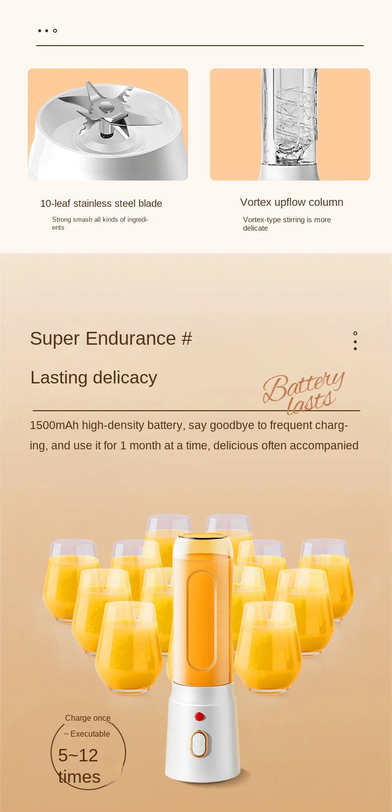 Portable Electric Fruit Juicer Machine Shakes and Smoothies Personal Travel Blender