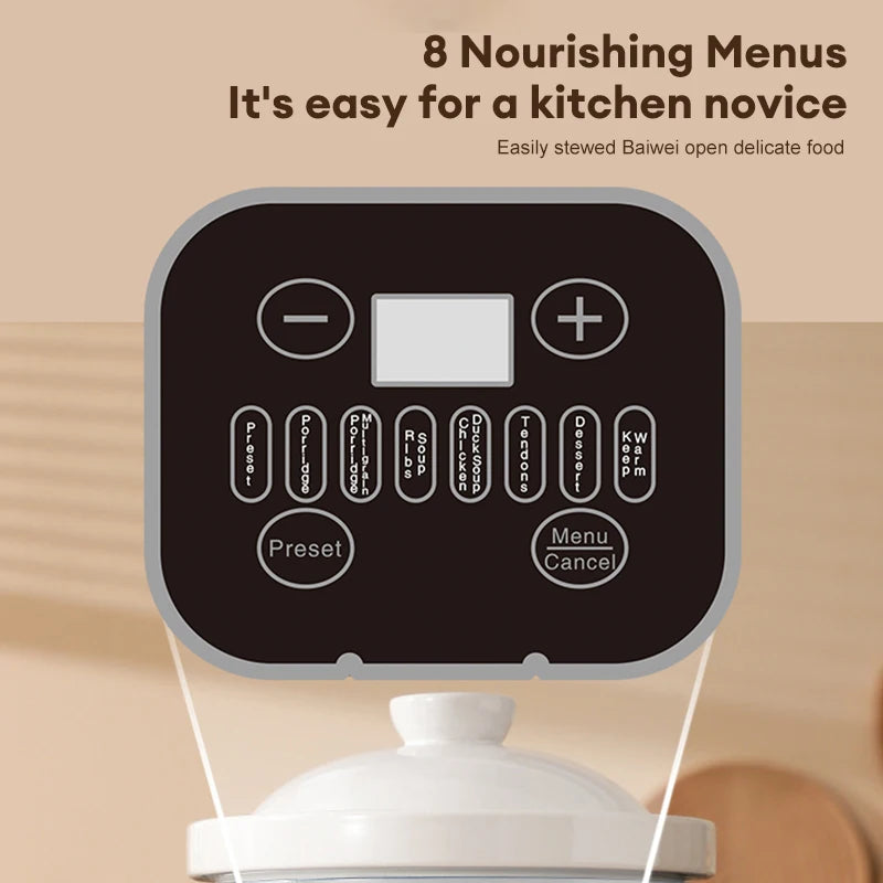 3.8L Intelligent Electric Stew Pot Slow Cooker Ceramic Inner Pot Multi-Cooker for Soup Porridge Casserole Ceramic Porridge Pot