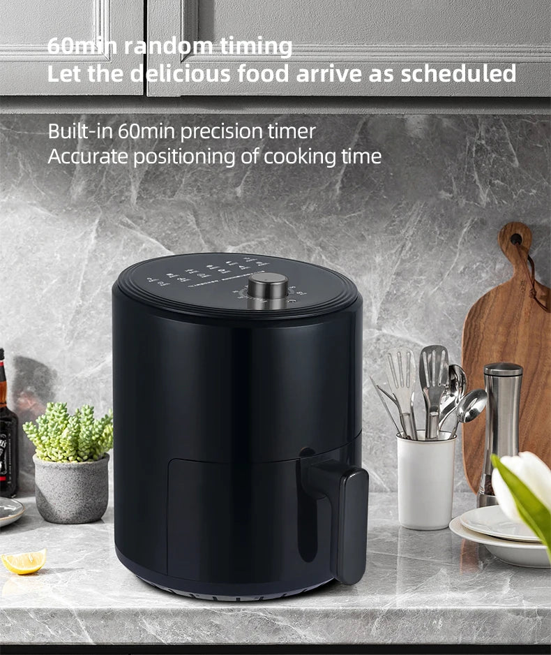 6.8L large-capacity air fryer, knob switch, food-grade non-stick coating, healthy cooking, 1-hour timer, dual-purpose for baking