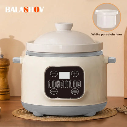 3.8L Intelligent Electric Stew Pot Slow Cooker Ceramic Inner Pot Multi-Cooker for Soup Porridge Casserole Ceramic Porridge Pot